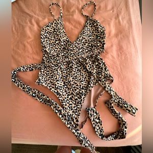 Aerie Leopard Wrap One Piece Swimsuit